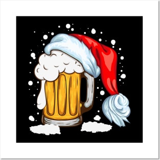 Christmas T-shirt Christmas beer in a Santa hat Posters and Art